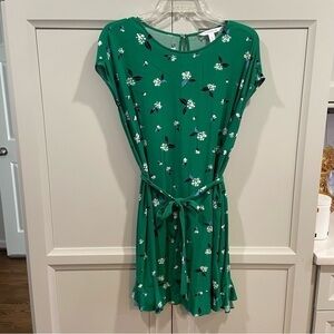 Popsugar Green Floral Tie Waist Dress Size Small
